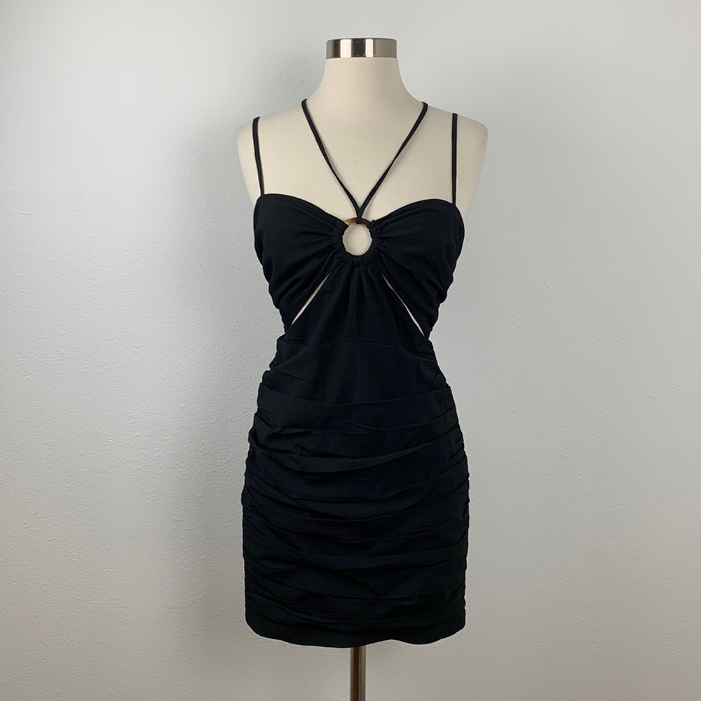 Finders Keepers Black Ruched Skirt Cutout Mini Dress, Sz S